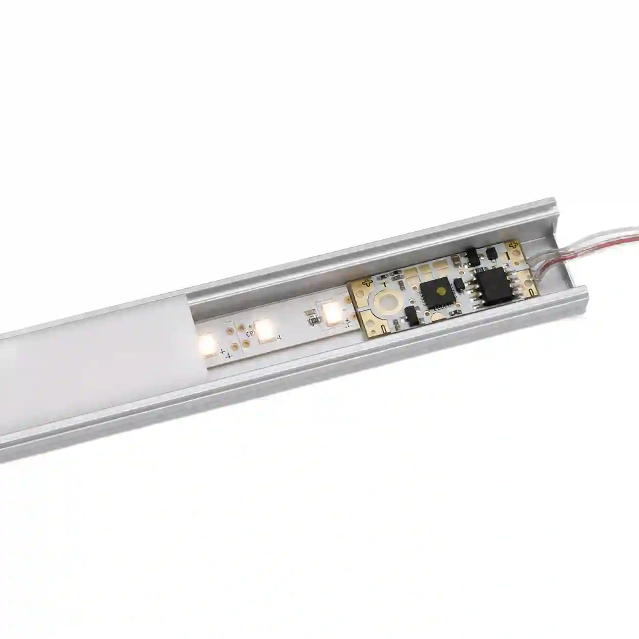 Miniaturní dotykový stmívač zabudovaný v ALU profilu s LED páskem